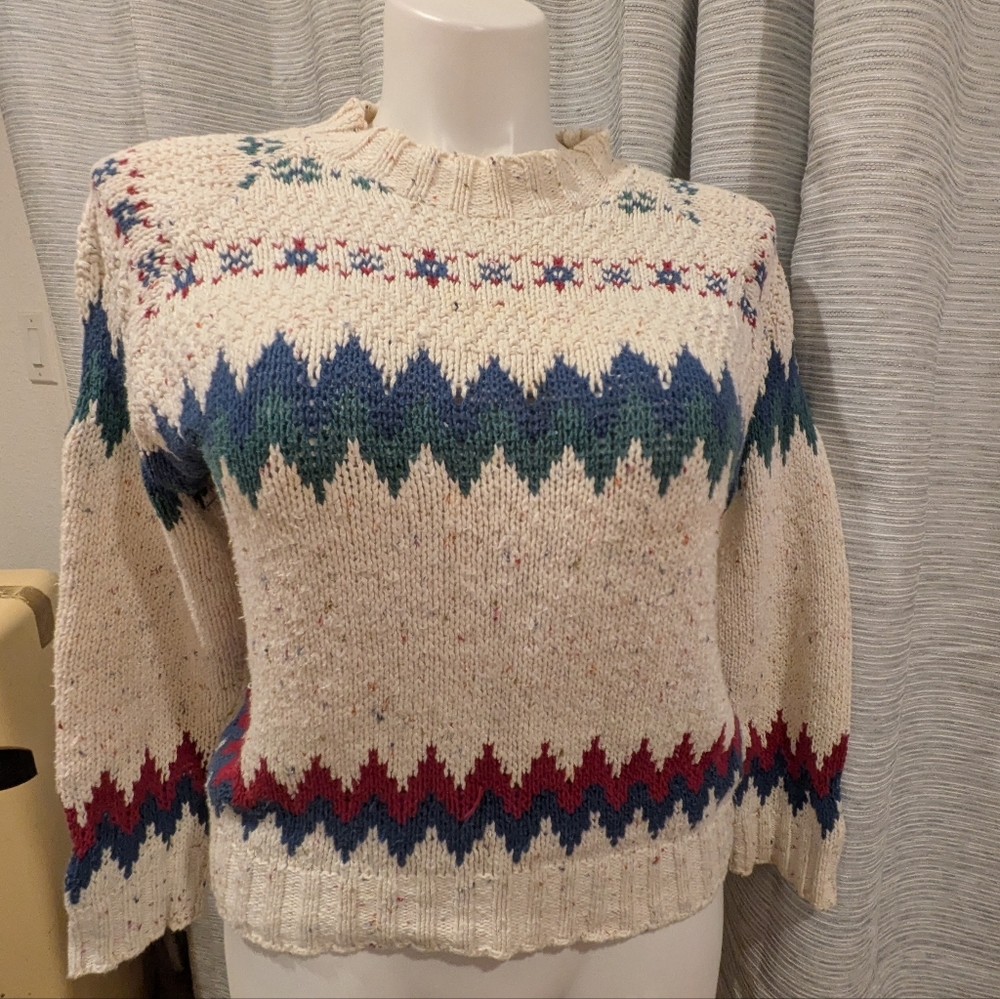 Vintage Multicolor Patterned Women's Sweater - Size SP (Small Petite)